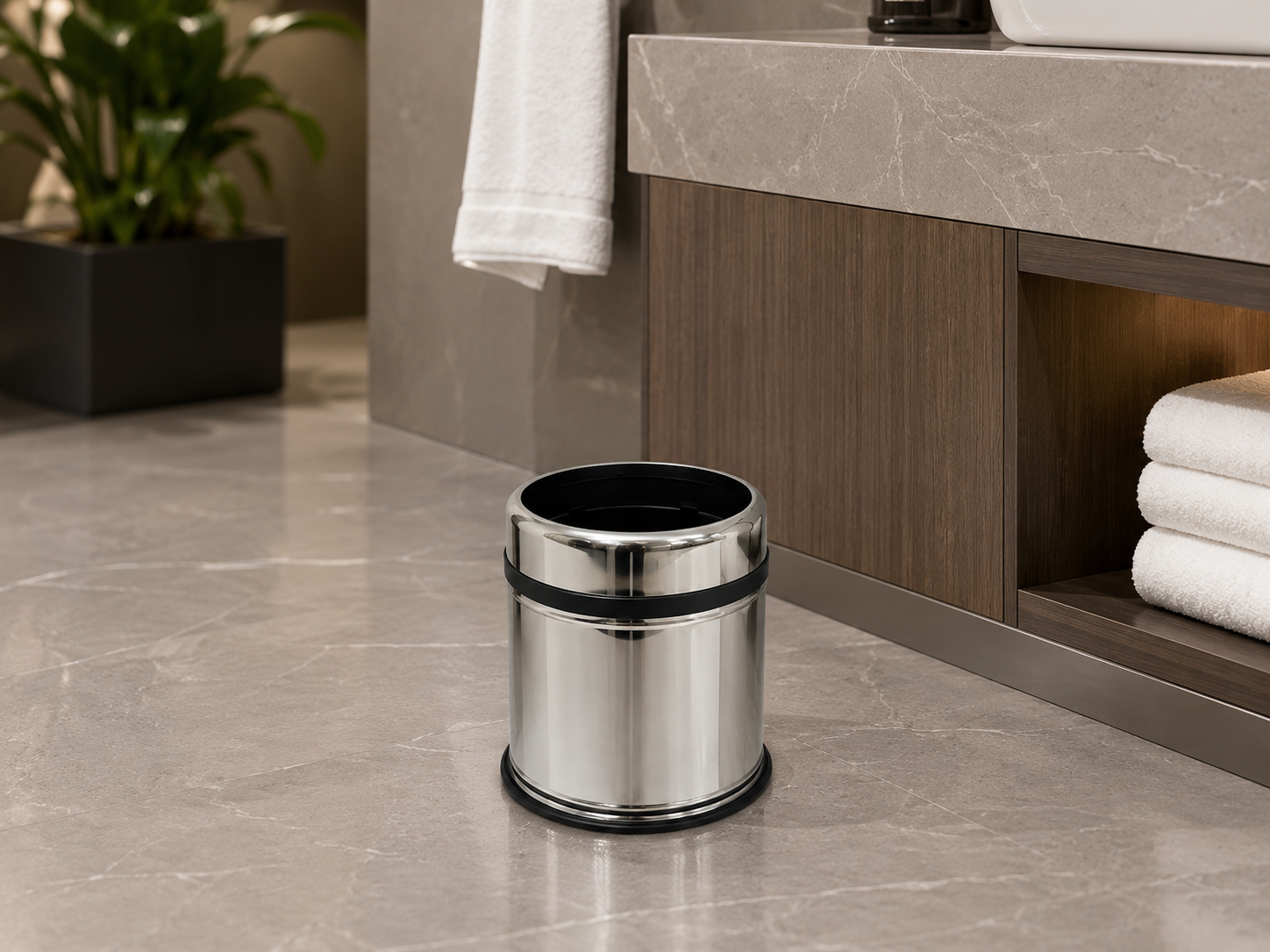 (ს22) ნაგვის ურნა ღია ტიპის 5 LT 26 cm/DUST BIN - PRATIC COVER WITH CIRCLE - SS.430 5 LT